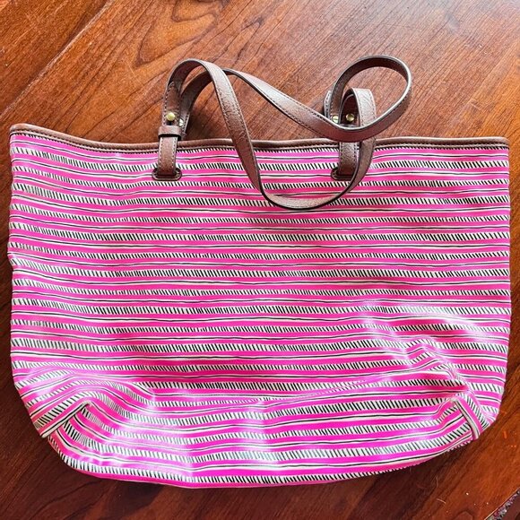 Fossil Pink Rachel Tote Tote Bag‎ With Leather Straps & Key Charm - Picture 1 of 7